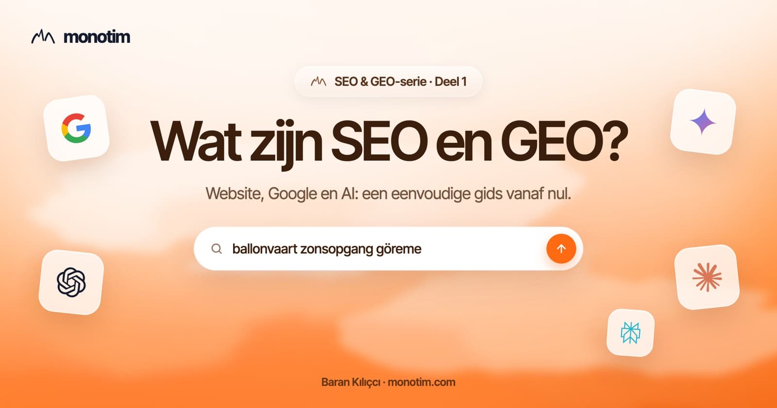 Wat zijn SEO en GEO? Een schema in drie stappen met een website, een Google-zoekopdracht en een AI-aanbeveling