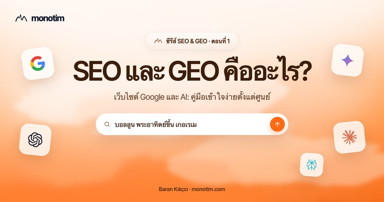 SEO และ GEO คืออะไร? แผนภาพสามขั้นตอน: เว็บไซต์ การค้นหาบน Google และคำแนะนำจาก AI